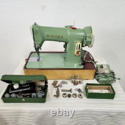 Heavy Duty 1960 Singer Sewing Machine 185J Case Extras Fully Tested Mint Green