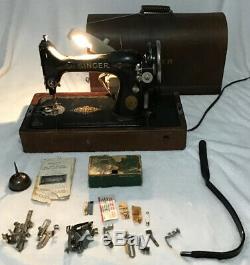 Heavy Duty Vtg Singer Sewing Machine 99-13 Denim Leather, Bentwood Case With Key