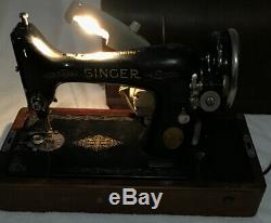 Heavy Duty Vtg Singer Sewing Machine 99-13 Denim Leather, Bentwood Case With Key