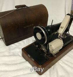 Heavy Duty Vtg Singer Sewing Machine 99-13 Denim Leather, Bentwood Case With Key