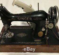 Heavy Duty Vtg Singer Sewing Machine 99-13 Denim Leather, Bentwood Case With Key