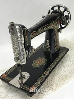 SERVICED Antique Vtg Singer 66 Sewing Machine Red Eye Treadle Head Heavy Duty