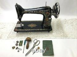 SERVICED Antique Vtg Singer 66 Sewing Machine Red Eye Treadle Head Heavy Duty