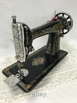 SERVICED Antique Vtg Singer 66 Sewing Machine Red Eye Treadle Head Heavy Duty