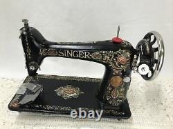 SERVICED Antique Vtg Singer 66 Sewing Machine Red Eye Treadle Head Heavy Duty