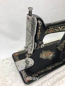 SERVICED Antique Vtg Singer 66 Sewing Machine Red Eye Treadle Head Heavy Duty