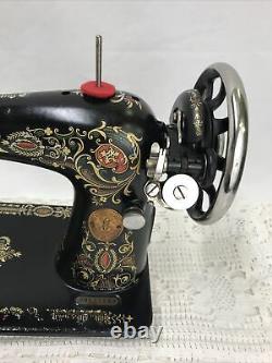 SERVICED Antique Vtg Singer 66 Sewing Machine Red Eye Treadle Head Heavy Duty