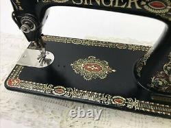 SERVICED Antique Vtg Singer 66 Sewing Machine Red Eye Treadle Head Heavy Duty