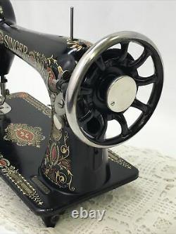 SERVICED Antique Vtg Singer 66 Sewing Machine Red Eye Treadle Head Heavy Duty