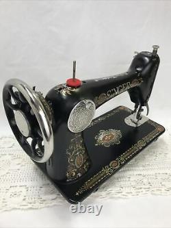 SERVICED Antique Vtg Singer 66 Sewing Machine Red Eye Treadle Head Heavy Duty