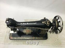 SERVICED Antique Vtg Singer 66 Sewing Machine Red Eye Treadle Head Heavy Duty