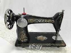 SERVICED Antique Vtg Singer 66 Sewing Machine Red Eye Treadle Head Heavy Duty