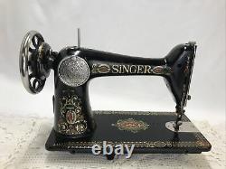 SERVICED Antique Vtg Singer 66 Sewing Machine Red Eye Treadle Head Heavy Duty