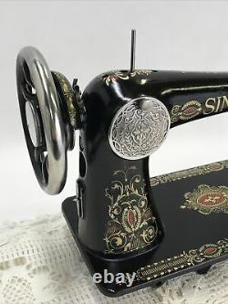 SERVICED Antique Vtg Singer 66 Sewing Machine Red Eye Treadle Head Heavy Duty