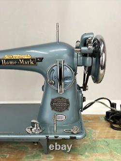 SERVICED Heavy Duty Vtg Sewing Machine Turquoise Blue Singer 15 Clone Leather +