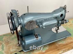 SERVICED Heavy Duty Vtg Sewing Machine Turquoise Blue Singer 15 Clone Leather +