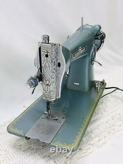 SERVICED Heavy Duty Vtg Singer 15 Clone Sewing Machine Turquoise Denim Leather