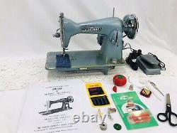 SERVICED Heavy Duty Vtg Singer 15 Clone Sewing Machine Turquoise Denim Leather