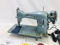 SERVICED Heavy Duty Vtg Singer 15 Clone Sewing Machine Turquoise Denim Leather