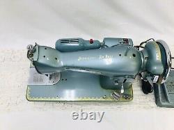 SERVICED Heavy Duty Vtg Singer 15 Clone Sewing Machine Turquoise Denim Leather