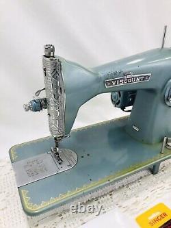 SERVICED Heavy Duty Vtg Singer 15 Clone Sewing Machine Turquoise Denim Leather