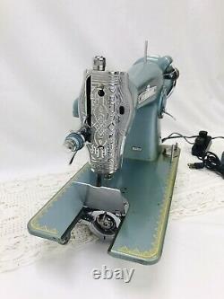 SERVICED Heavy Duty Vtg Singer 15 Clone Sewing Machine Turquoise Denim Leather