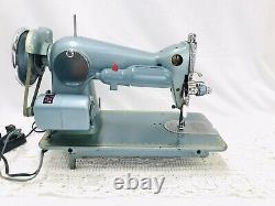 SERVICED Heavy Duty Vtg Singer 15 Clone Sewing Machine Turquoise Denim Leather