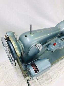 SERVICED Heavy Duty Vtg Singer 15 Clone Sewing Machine Turquoise Denim Leather