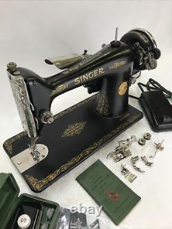 SERVICED Heavy Duty Vtg Singer 66 Sewing Machine Denim Leather Ornate Gold Black