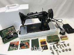 SERVICED Heavy Duty Vtg Singer 66 Sewing Machine Denim Leather Ornate Gold Black