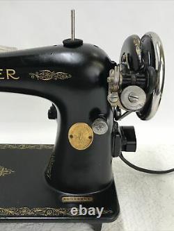 SERVICED Heavy Duty Vtg Singer 66 Sewing Machine Denim Leather Ornate Gold Black