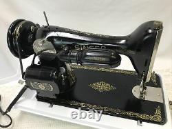 SERVICED Heavy Duty Vtg Singer 66 Sewing Machine Denim Leather Ornate Gold Black