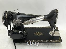 SERVICED Heavy Duty Vtg Singer 66 Sewing Machine Denim Leather Ornate Gold Black