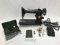 SERVICED Heavy Duty Vtg Singer 66 Sewing Machine Denim Leather Ornate Gold Black