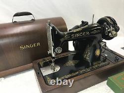 SERVICED Heavy Duty Vtg Singer Sewing Machine 99K Bentwood Case Denim, Leather