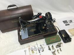 SERVICED Heavy Duty Vtg Singer Sewing Machine 99K Bentwood Case Denim, Leather