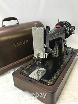 SERVICED Heavy Duty Vtg Singer Sewing Machine 99K Bentwood Case Denim, Leather