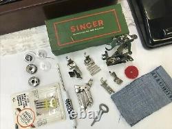 SERVICED Heavy Duty Vtg Singer Sewing Machine 99K Bentwood Case Denim, Leather