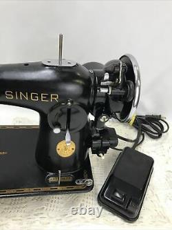 SERVICED Vtg Singer 201 Sewing Machine CHROME HANDWHEEL Heavy Duty Denim Leather