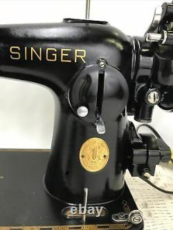 SERVICED Vtg Singer 201 Sewing Machine CHROME HANDWHEEL Heavy Duty Denim Leather