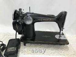 SERVICED Vtg Singer 201 Sewing Machine CHROME HANDWHEEL Heavy Duty Denim Leather