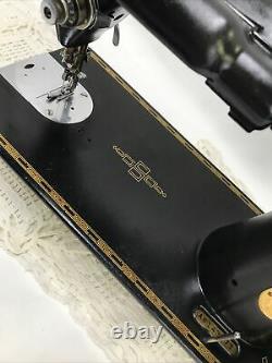 SERVICED Vtg Singer 201 Sewing Machine CHROME HANDWHEEL Heavy Duty Denim Leather