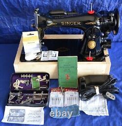 SINGER 15-91 GEAR DRIVE SEWING MACHINE SEW HEAVY MATERIAL SERVICED TESTED WithBASE