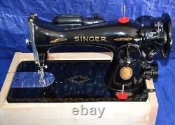 SINGER 15-91 GEAR DRIVE SEWING MACHINE SEW HEAVY MATERIAL SERVICED TESTED WithBASE