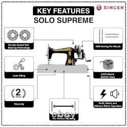 SINGER Solo Supreme Manual Sewing Machine Black Heavy Duty Cast Iron-FREE Cover