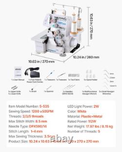 Serger Overlock Sewing Machine, 1250 Stitches per Minute, 2-3-5 Thread Capabilit