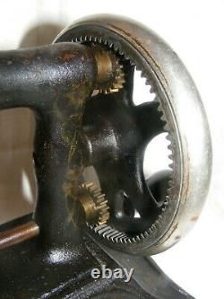 Vintage Child's Toy Sewing Machine Heavy Cast Iron Gold Scrolling Hand Crank