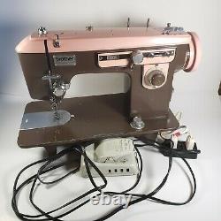 Vintage Japan Brother Charger 651 Heavy Duty Sewing Machine Retro Pink Brown