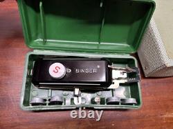 Vintage Singer 215G Sewing Machine Heavy Duty German with Green Tweed Travel Case